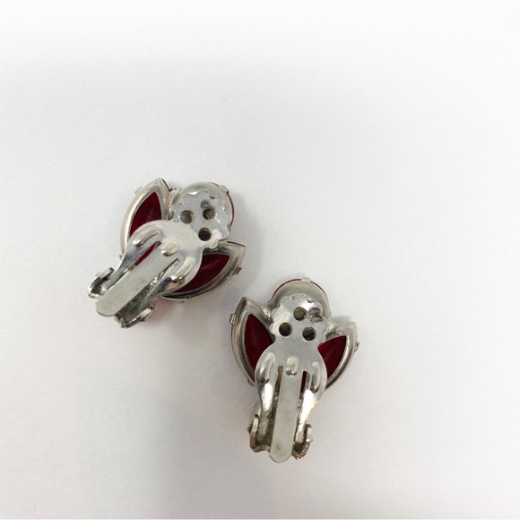 703 Vintage DeLizza & Elster Juliana Flower red and pink Brooch Pin and Earrings - Picture 5 of 10